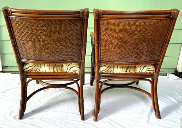 1990s vintage rattan and wicker upholstered arm chairs a pair 9061