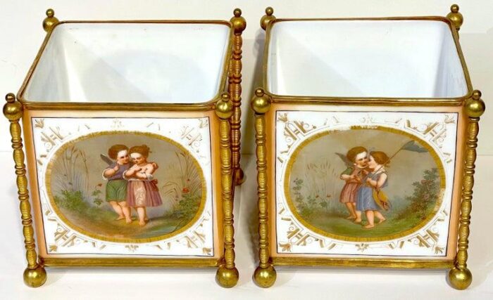 19th c french opaline and gilt bronze aesthetic fairy motif cachepots a pair 0191