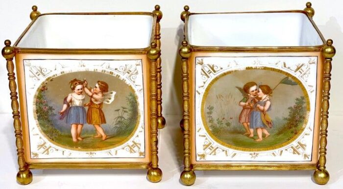 19th c french opaline and gilt bronze aesthetic fairy motif cachepots a pair 2114