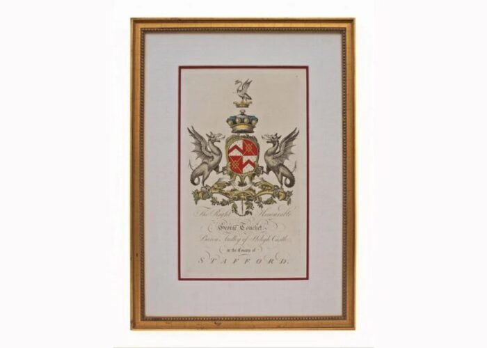 19th century armorial engraving framed coat of arms entryway wall art set of 4 1874