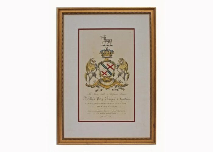 19th century armorial engraving framed coat of arms entryway wall art set of 4 5243