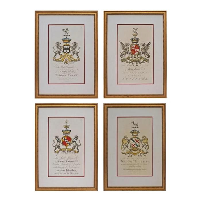 19th century armorial engraving framed coat of arms entryway wall art set of 4 9741