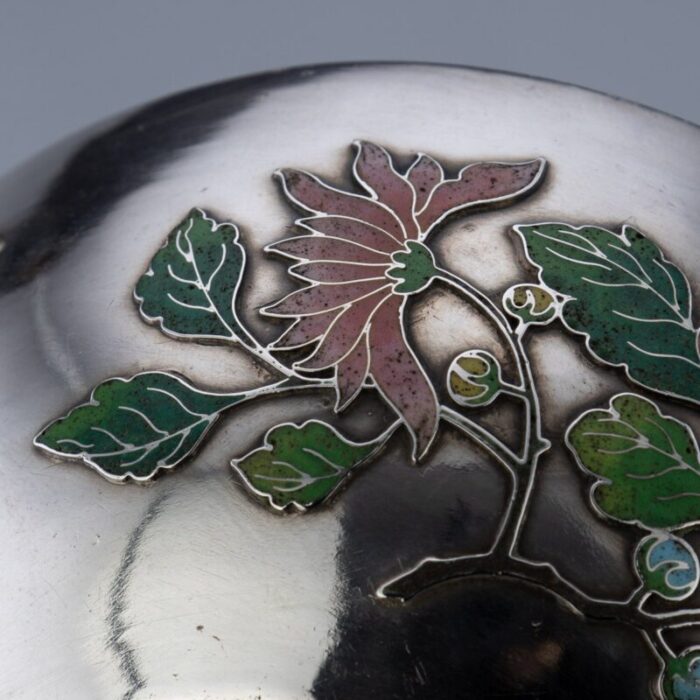 19th century chinese export solid silver enamel bowl by wang hing 1890s 13