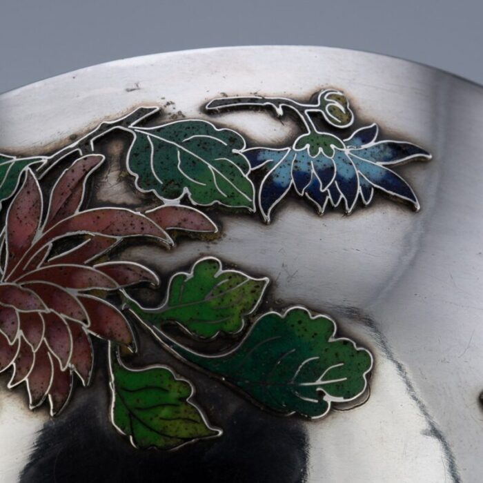 19th century chinese export solid silver enamel bowl by wang hing 1890s 14