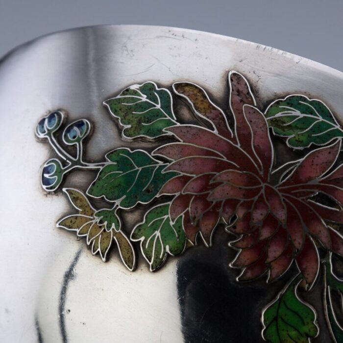 19th century chinese export solid silver enamel bowl by wang hing 1890s 17