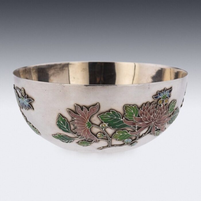 19th century chinese export solid silver enamel bowl by wang hing 1890s 3