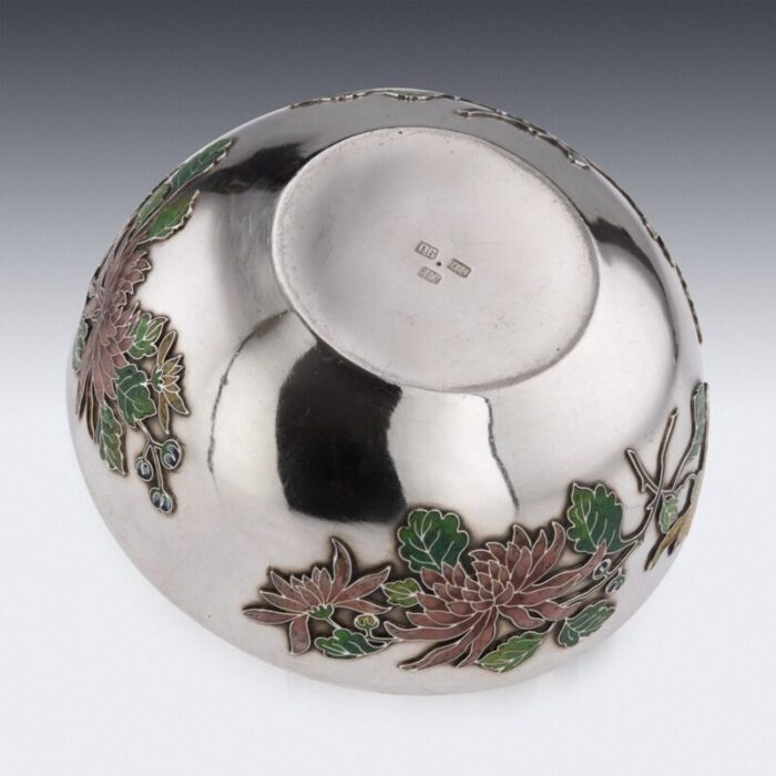 19th century chinese export solid silver enamel bowl by wang hing 1890s 5