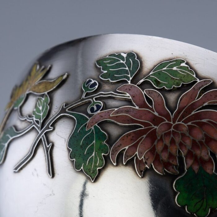 19th century chinese export solid silver enamel bowl by wang hing 1890s 9