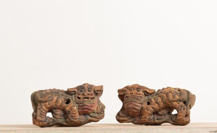 19th century chinese guardian lions set of 2 2