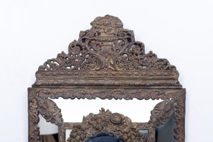 19th century dutch brass repousse cushion mirror 2