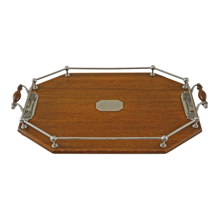 19th century edwardian oak tray silverplate mount handles 7065