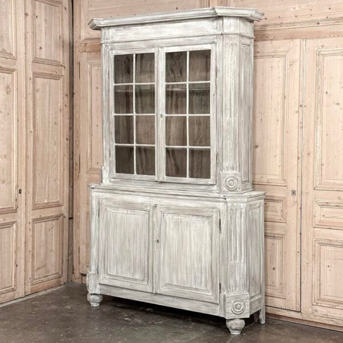 19th century french louis xiii whitewashed oak bookcase 2456