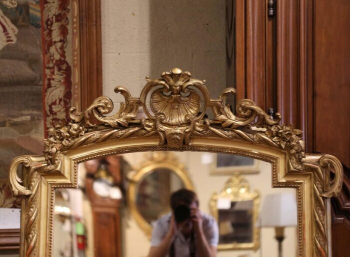 19th century french louis xv arched and carved giltwood parisian wall mirror 0445