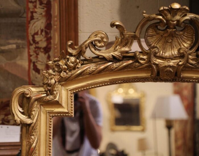 19th century french louis xv arched and carved giltwood parisian wall mirror 0872