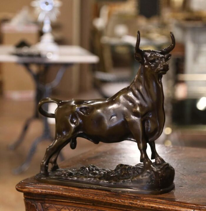 19th century french patinated bronze bull sculpture signed g gardet 1157