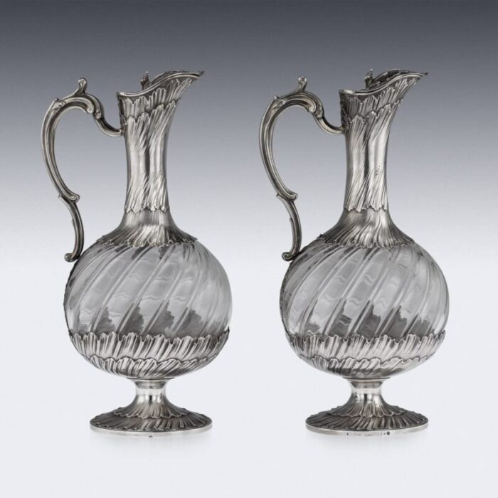 19th century french solid silver glass claret jugs by maison odiot 1890 set of 2 14