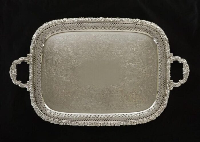 19th century large rectangular tray english silverplate handles barker brothers butler tray 2457