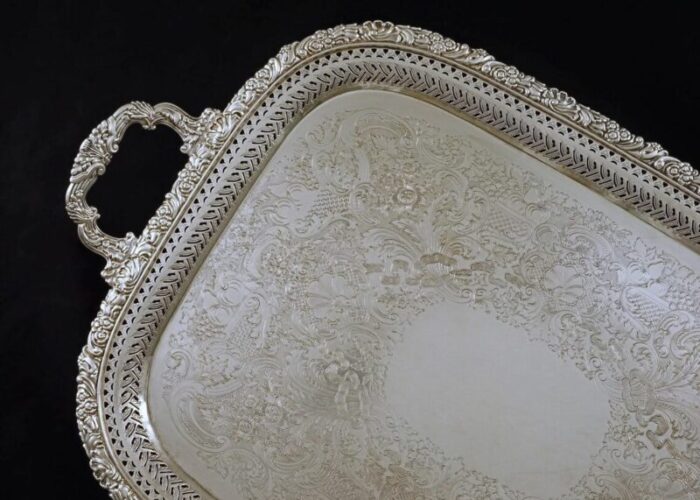 19th century large rectangular tray english silverplate handles barker brothers butler tray 2539