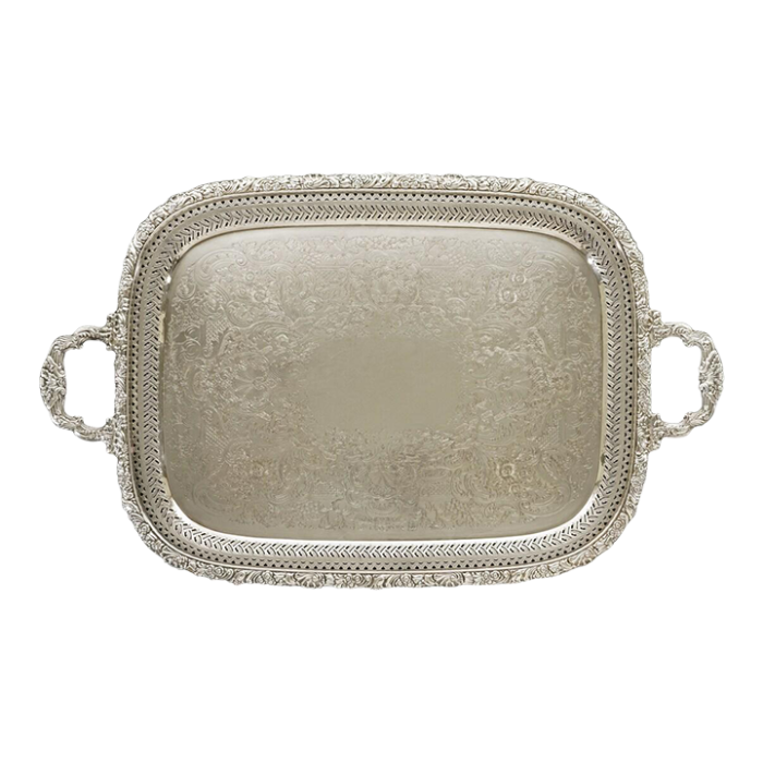 19th century large rectangular tray english silverplate handles barker brothers butler tray 5050