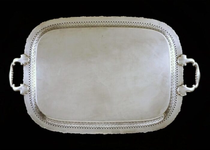 19th century large rectangular tray english silverplate handles barker brothers butler tray 9865