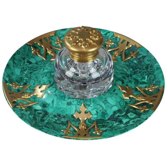 19th century malachite and gilt bronze inkwell 1