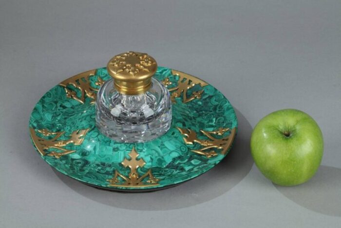 19th century malachite and gilt bronze inkwell 5