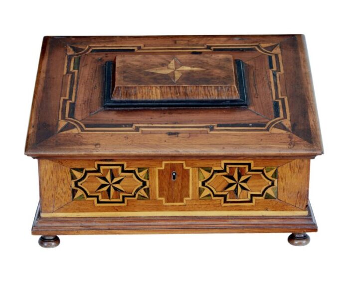 19th century marquetry fruitwood desktop box 1