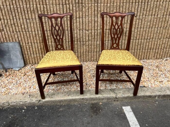 19th century set of four antique chippendale style mahogany dining chairs recently reupholstered 0126