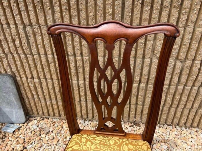 19th century set of four antique chippendale style mahogany dining chairs recently reupholstered 3655