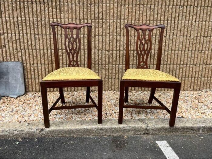 19th century set of four antique chippendale style mahogany dining chairs recently reupholstered 4436