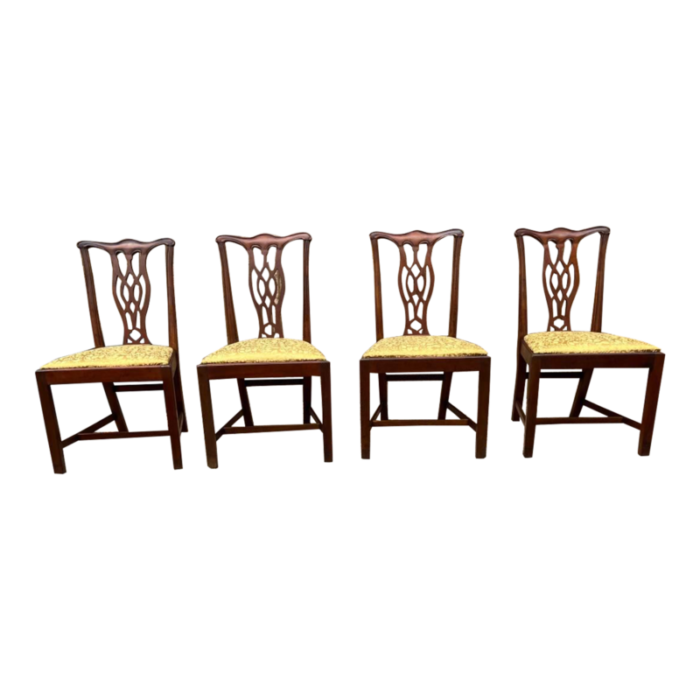 19th century set of four antique chippendale style mahogany dining chairs recently reupholstered 9280