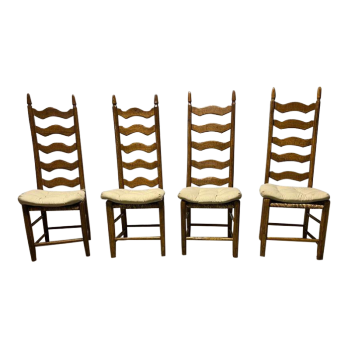 19th century set of four antique rush seat ladder back dining chairs 3199