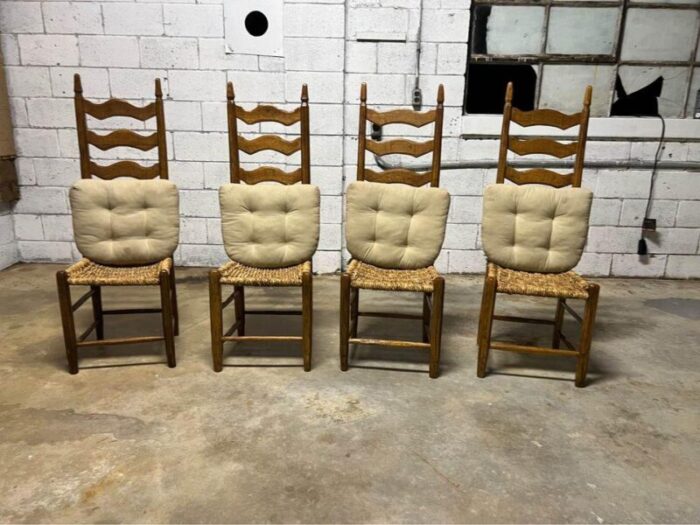 19th century set of four antique rush seat ladder back dining chairs 9677