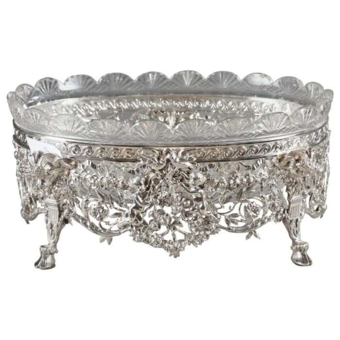 19th century silver and cut crystal jardiniere 1