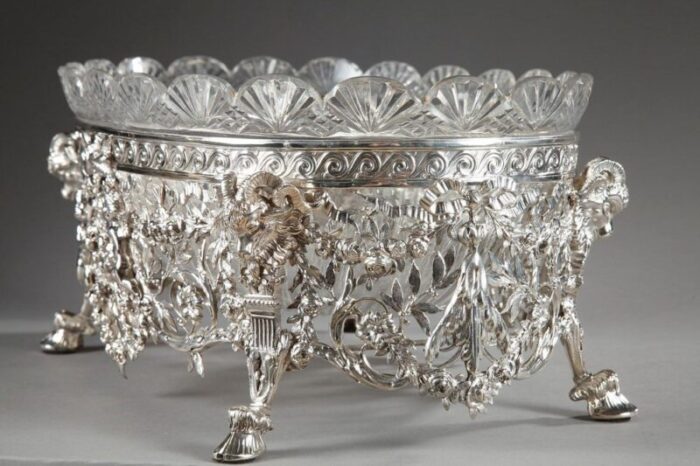 19th century silver and cut crystal jardiniere 14