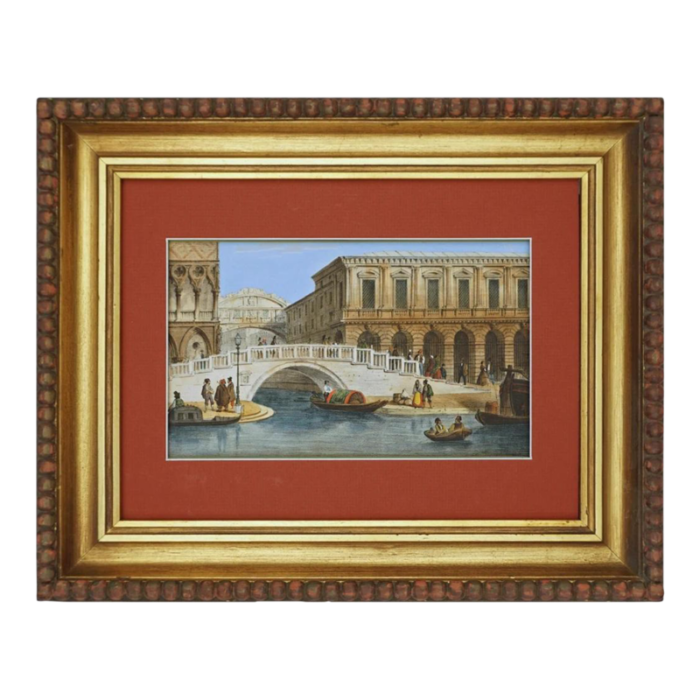 19th century venice bridge of sighs antique framed lithograph hand painted gouache after marco moro venice 6693