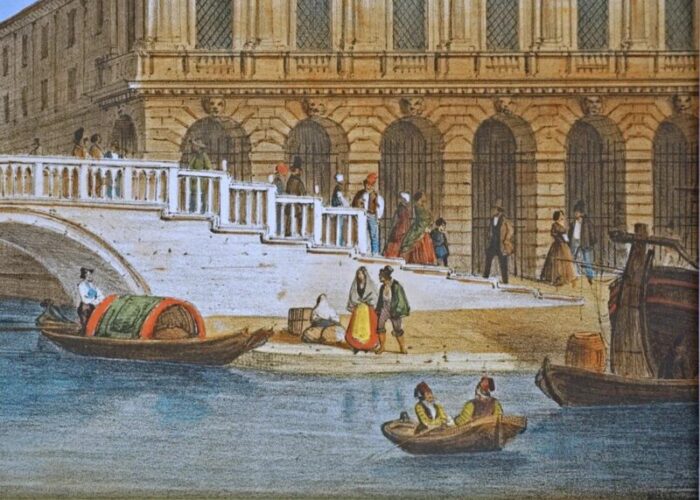 19th century venice bridge of sighs antique framed lithograph hand painted gouache after marco moro venice 7507