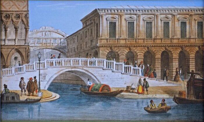 19th century venice bridge of sighs antique framed lithograph hand painted gouache after marco moro venice 9925