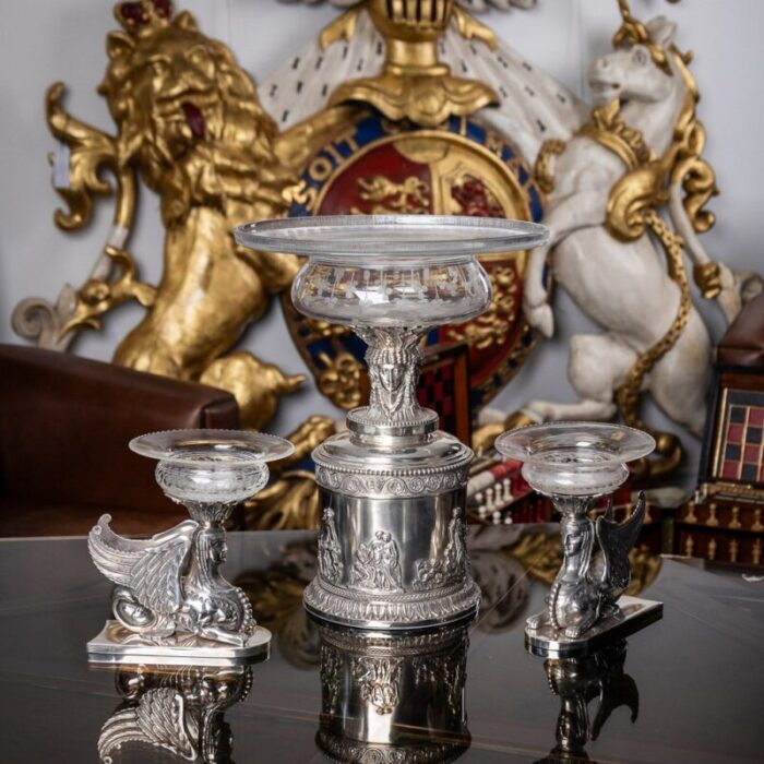 19th century victorian solid silver centerpiece by stephen smith 1878 set of 3 1