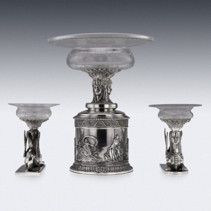 19th century victorian solid silver centerpiece by stephen smith 1878 set of 3 33