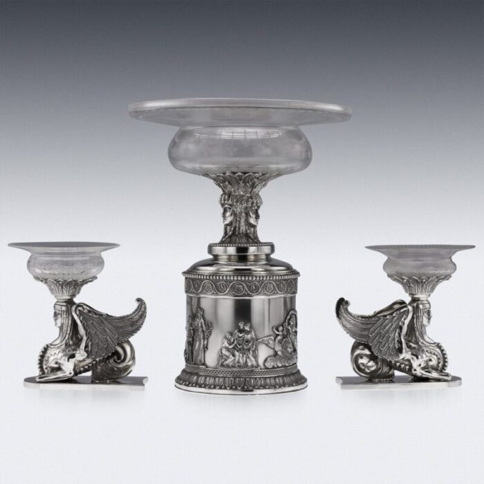 19th century victorian solid silver centerpiece by stephen smith 1878 set of 3 34