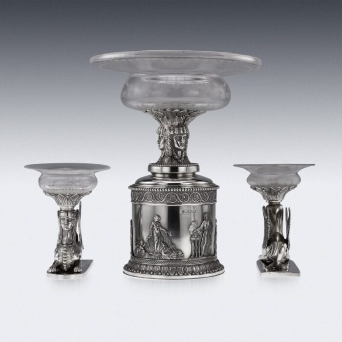 19th century victorian solid silver centerpiece by stephen smith 1878 set of 3 35