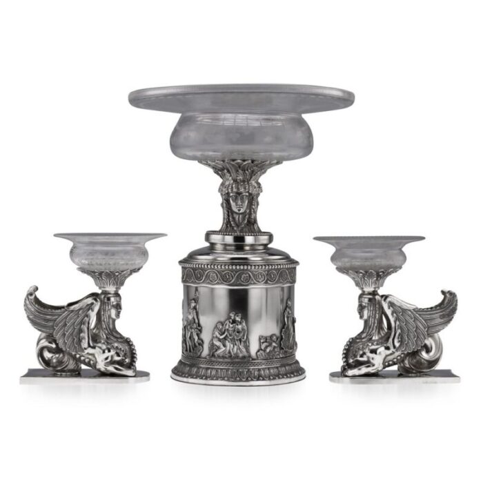 19th century victorian solid silver centerpiece by stephen smith 1878 set of 3 36