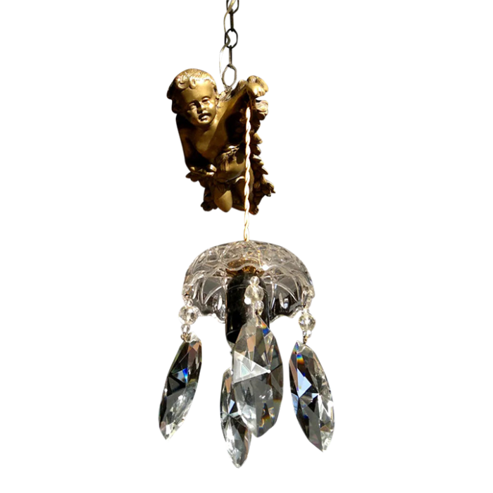 19thc antique french rococo flying bronze cherub ceiling pendent flush mount fixture chandelier 1774