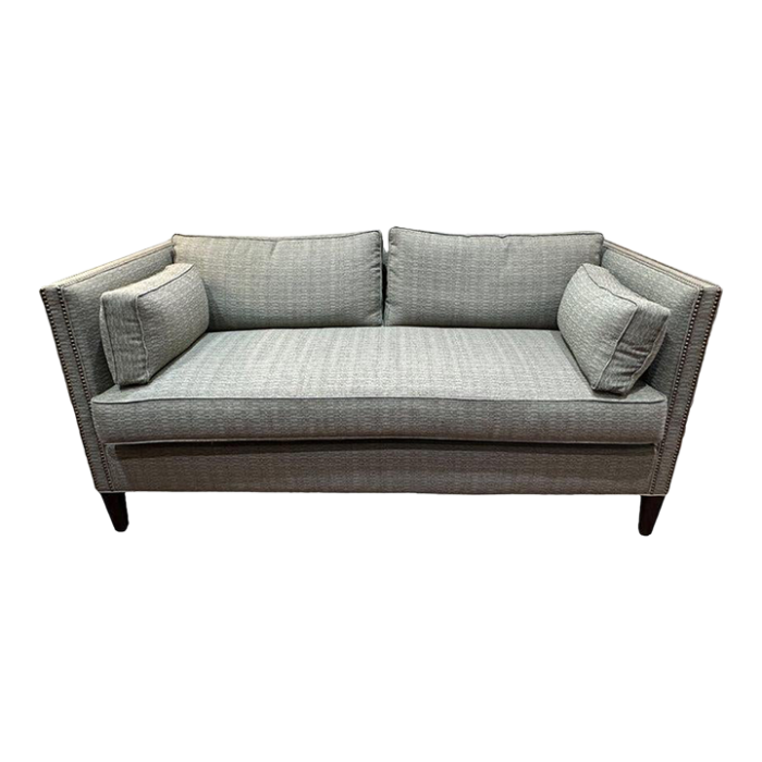 2 cushion grey sofa with nailhead trim 9539