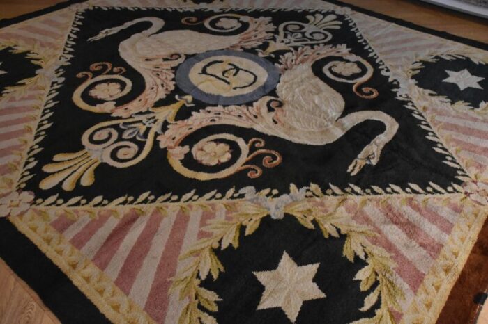 20th century blue and white floral swans rug by reginald toms 1920s 16