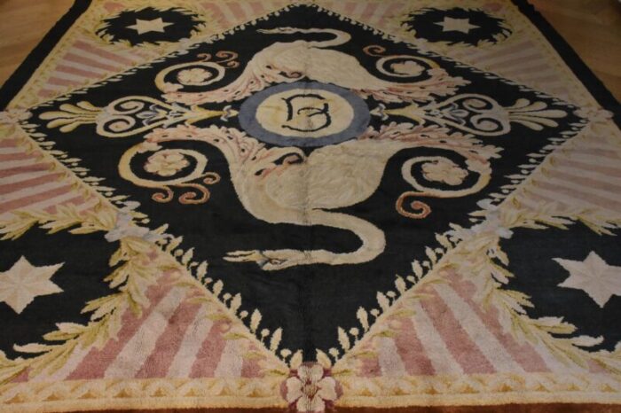 20th century blue and white floral swans rug by reginald toms 1920s 2