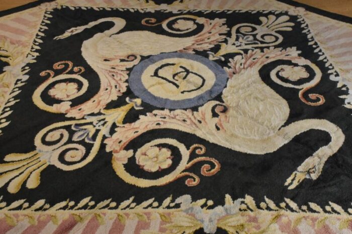 20th century blue and white floral swans rug by reginald toms 1920s 3