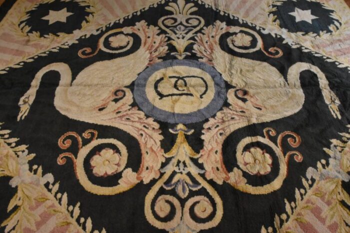 20th century blue and white floral swans rug by reginald toms 1920s 4