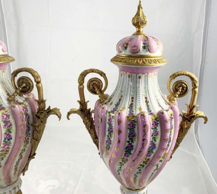 20th century ormolu pink sevres porcelain vases with lids set of 2 4